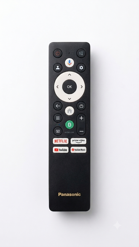 Orginal Panasonic Smart Android TV Replacement Bluetooth Voice Remote Control with Audio Link & OTT Hotkeys (Netflix, Prime Video, YouTube, YouTube Music)