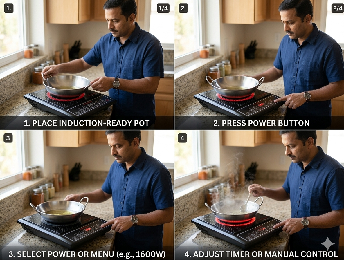 Sowbaghya Bolt Plus Induction Stove – 1600W, Touch Control, 7 Cooking Functions, 12 Months Warranty