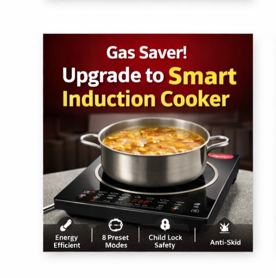 Pigeon Rapido Anti-Skid Induction Cooktop – 2100W High Power | 8 Preset Menus | Feather Touch Control | Energy Saving Cooker