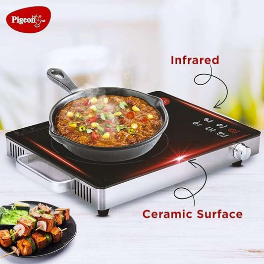 Pigeon Radiant Infrared Cooktop 2000W – BBQ Grill Timer Touch Control India