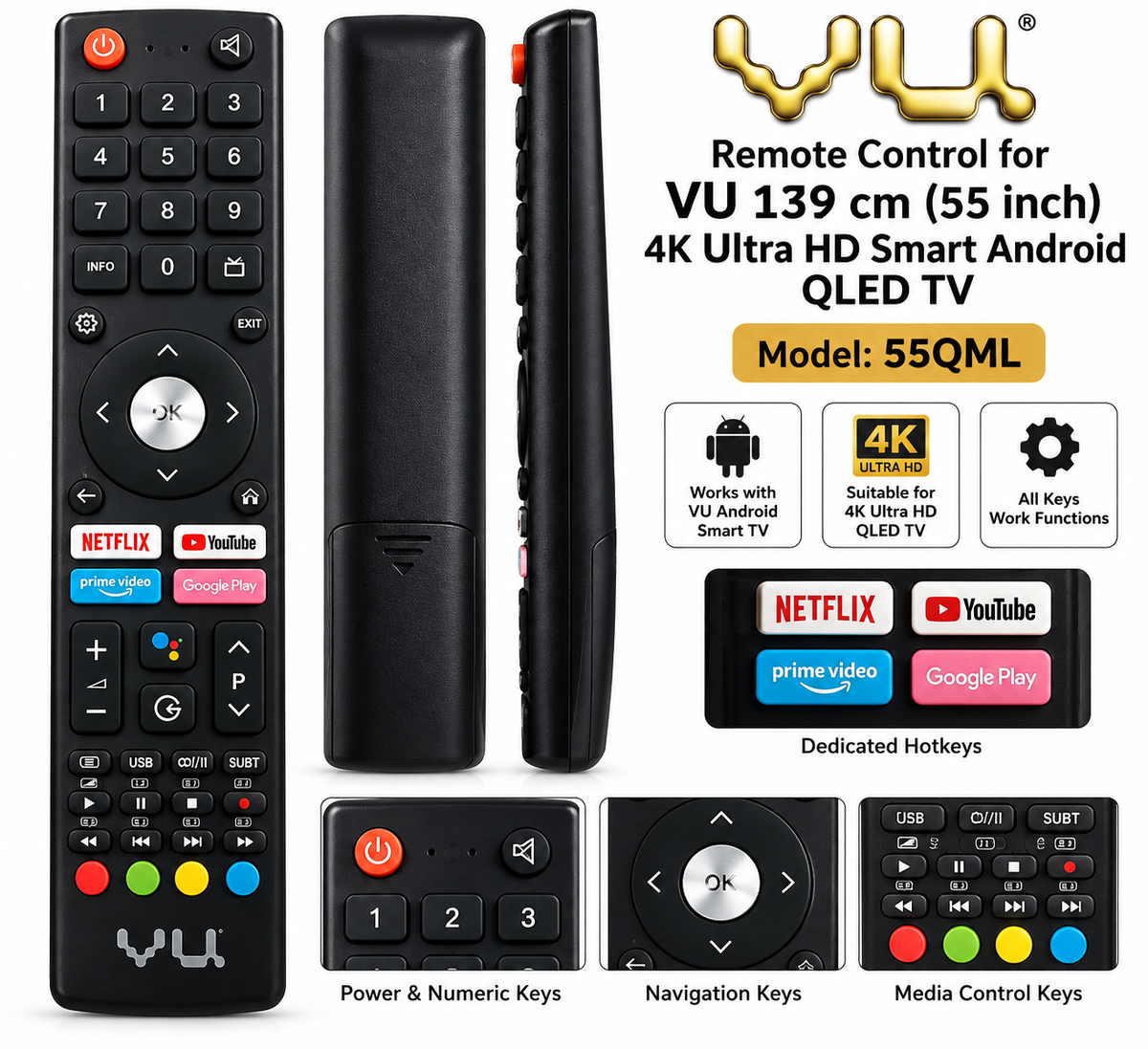 VU 55QML 55 Inch 4K Ultra HD Smart Android QLED TV Remote Control