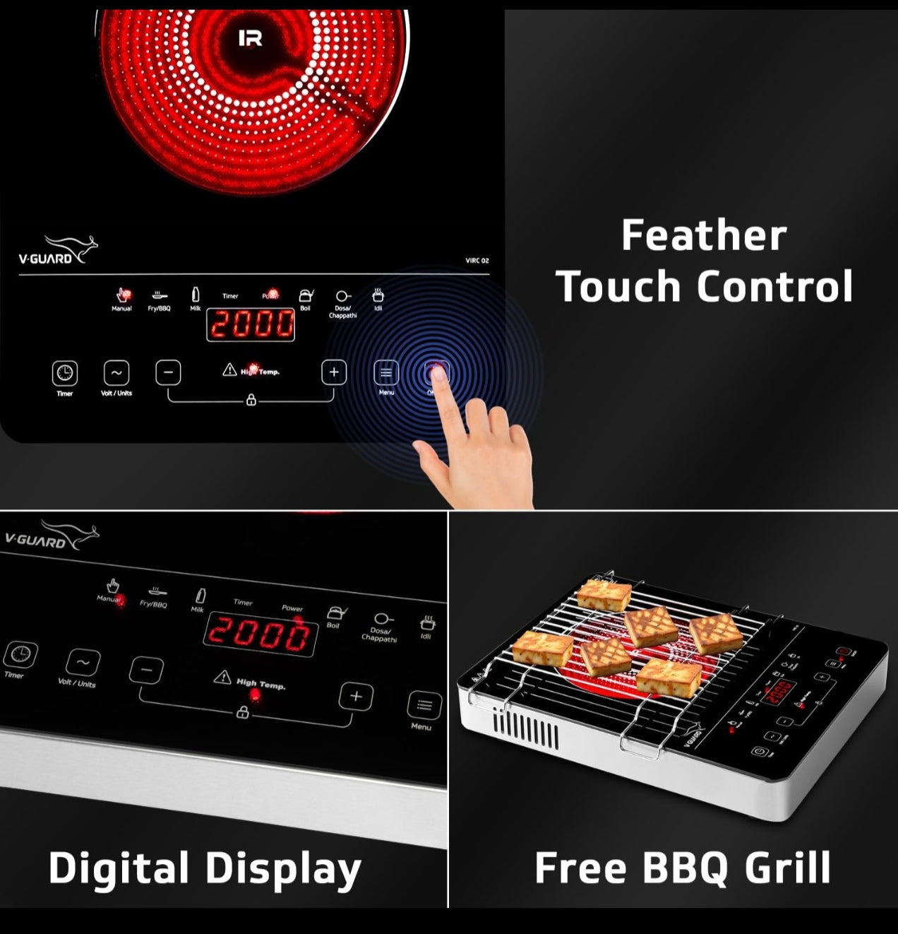 V-Guard VIRC 02 2200W Infrared Cooktop with Touch Panel (Works with All Cookware)
