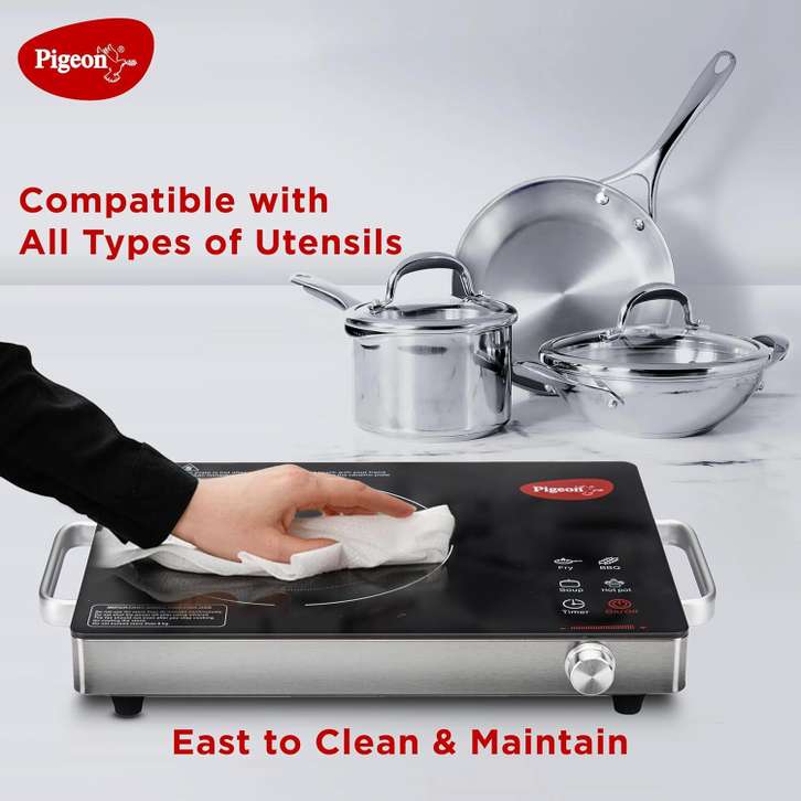 Pigeon Radiant Infrared Cooktop 2000W – BBQ Grill Timer Touch Control India