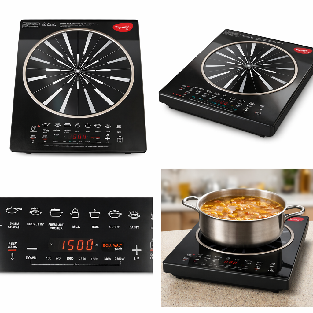 Pigeon Rapido Anti-Skid Induction Cooktop – 2100W High Power | 8 Preset Menus | Feather Touch Control | Energy Saving Cooker