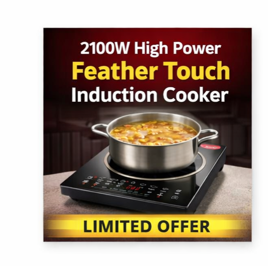 Pigeon Rapido Anti-Skid Induction Cooktop – 2100W High Power | 8 Preset Menus | Feather Touch Control | Energy Saving Cooker