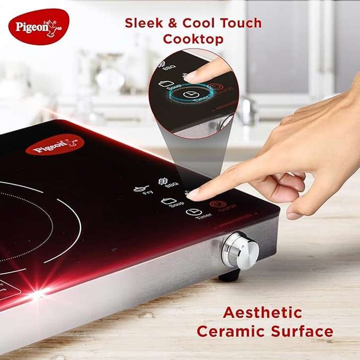 Pigeon Radiant Infrared Cooktop 2000W – BBQ Grill Timer Touch Control India