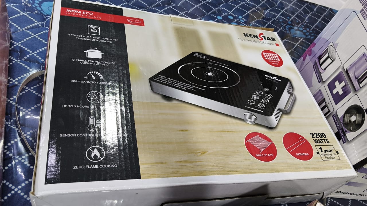 Kenstar Infra Eco infrared cooktop 2200W — grill plate skewers India Faritha 2026
