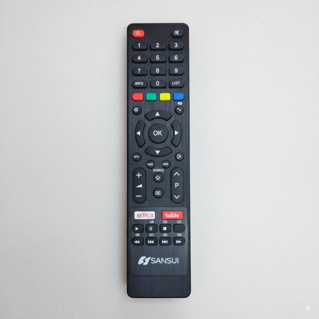 Sansui Smart TV Remote — front view YouTube Netflix compatible India Faritha