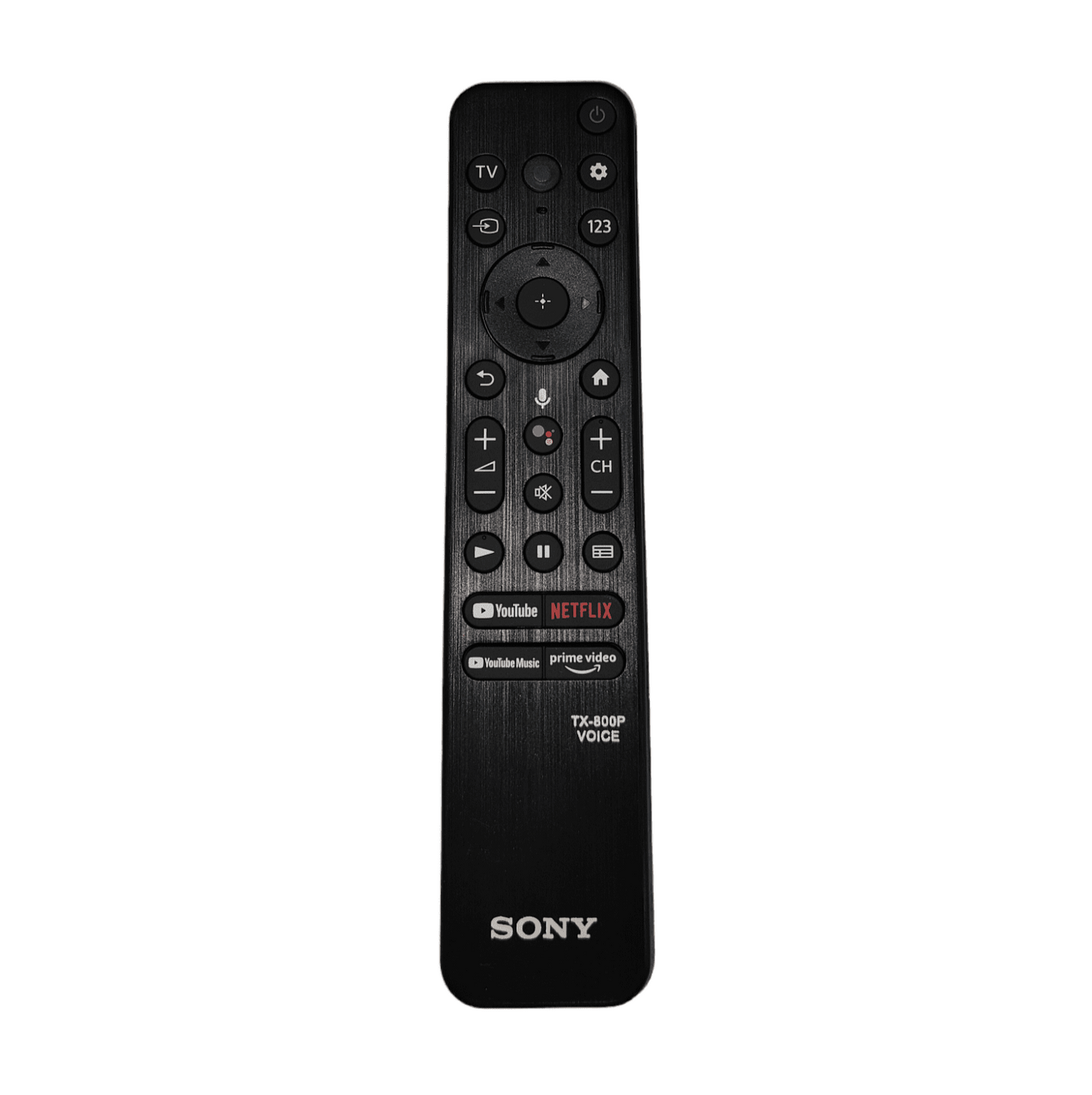 Original Sony Smart TV Remote closeup — Google Play Netflix YouTube Prime Video voice buttons India Faritha