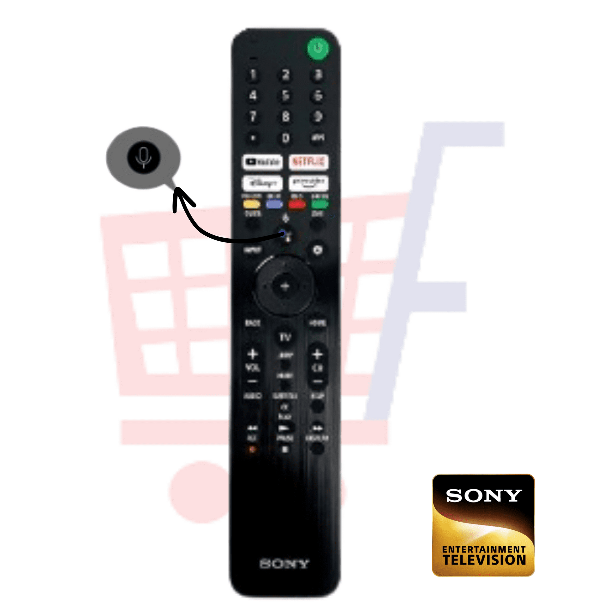 Sony Smart TV remote with voice assistant button highlighted for easy access