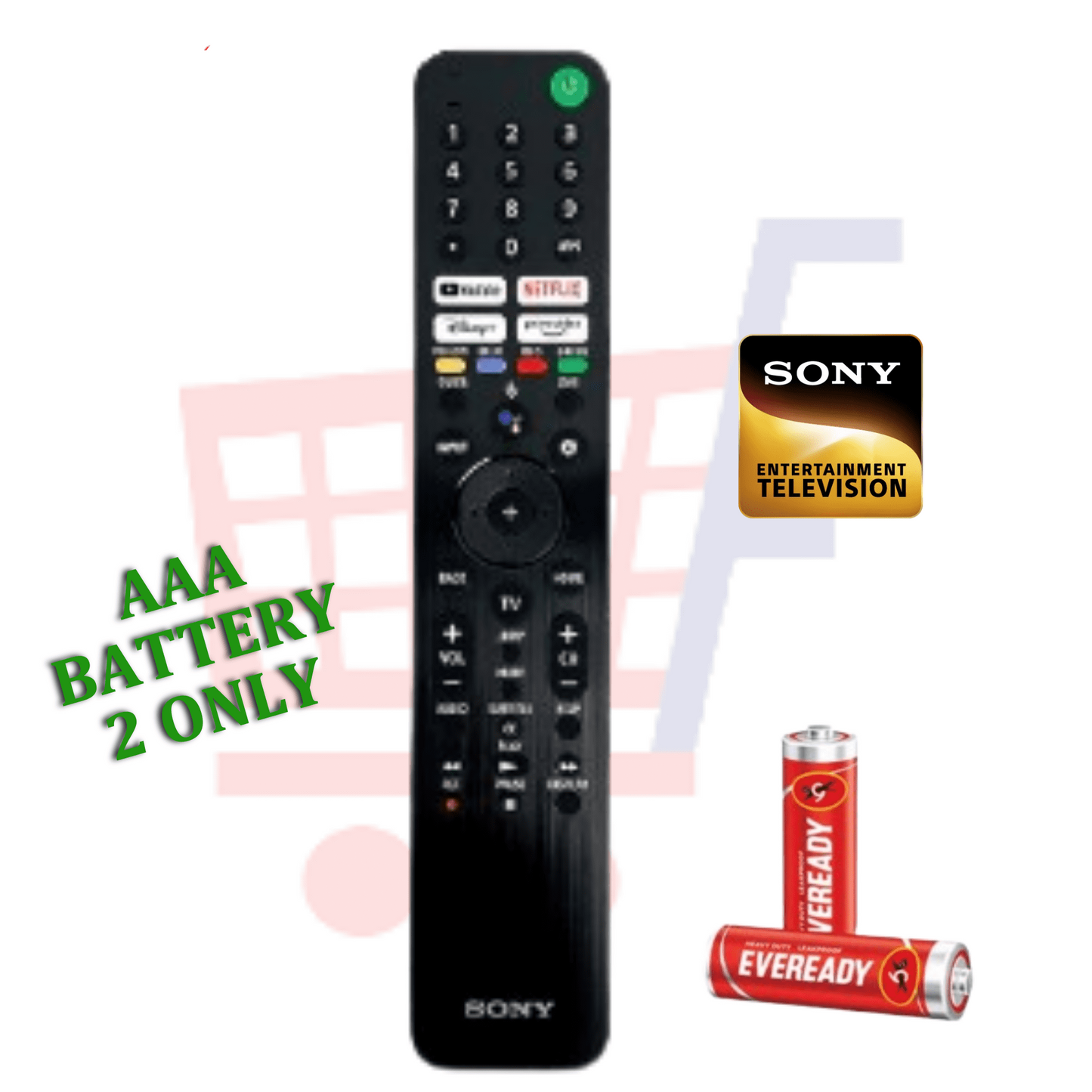 Sony Smart TV remote with OTT buttons and 2 Eveready AAA batteries