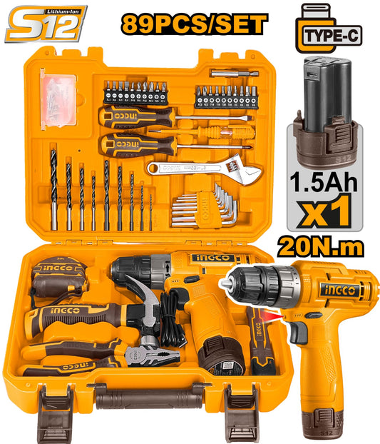 12V Cordless Drill & 78-Piece Home Tool Kit – USB Rechargeable, High Torque with Accessories HKTHP10891