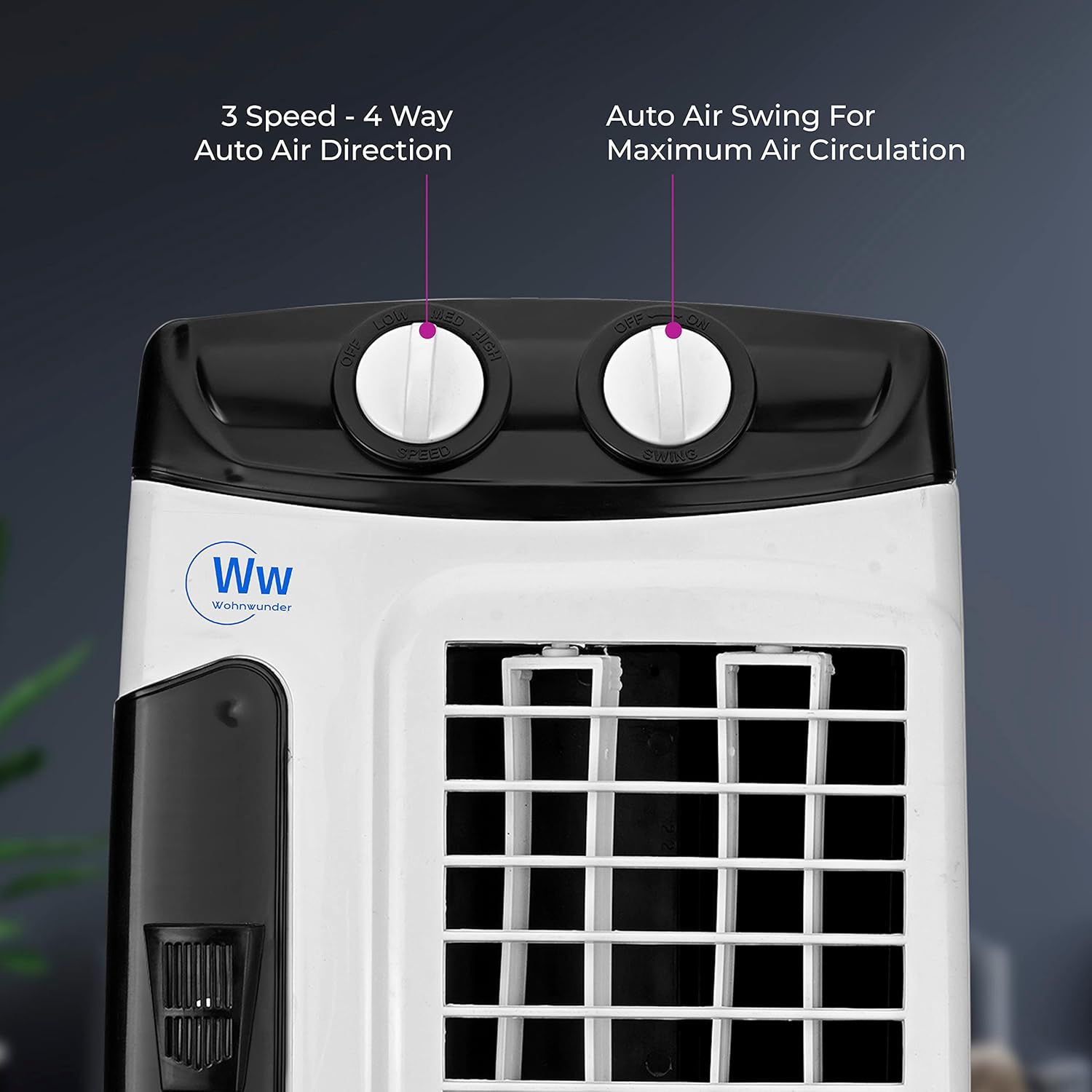 Tower fan with 4 way airflow anti rust body grey white