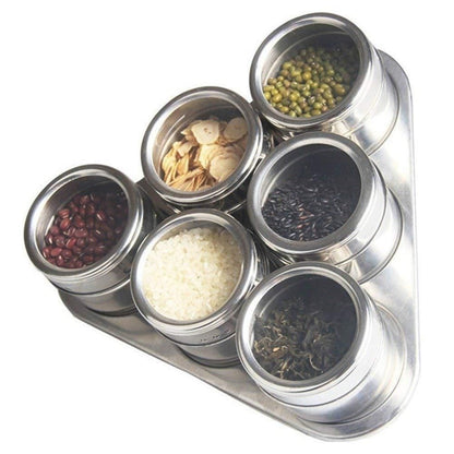 Spice Rack-Triangle Shape Magnetic Stainless Steel Spice Rack (Set of 6) - Faritha
