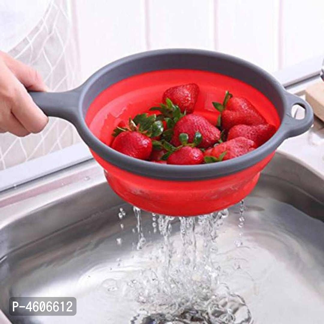 Long Handle Round Drain Fruit Baskets Foldable Silicone Colander Fruit Vegetable Washing Basket Bowl - Faritha