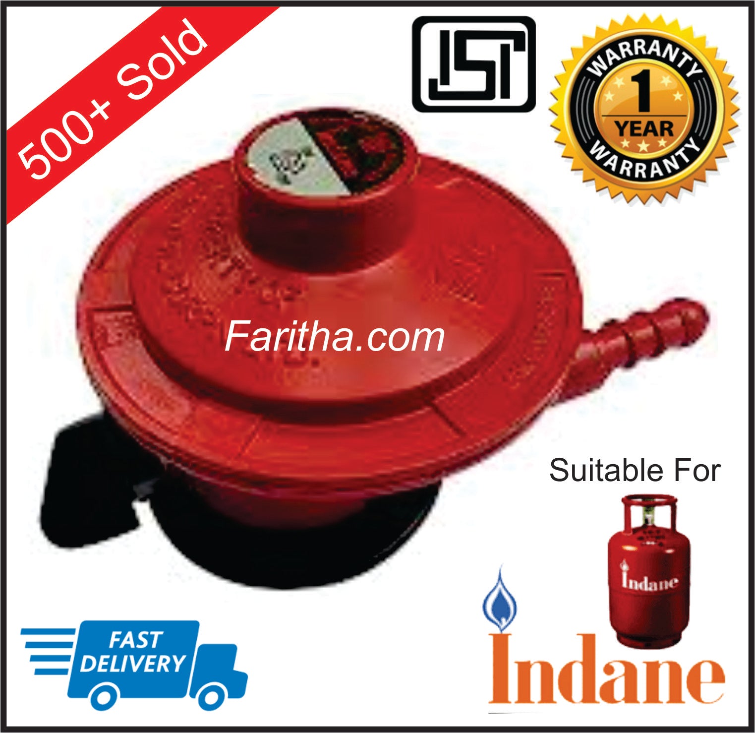Indane LPG GAS Regulator suitable for INDANE Cylinders Red Colour - Faritha