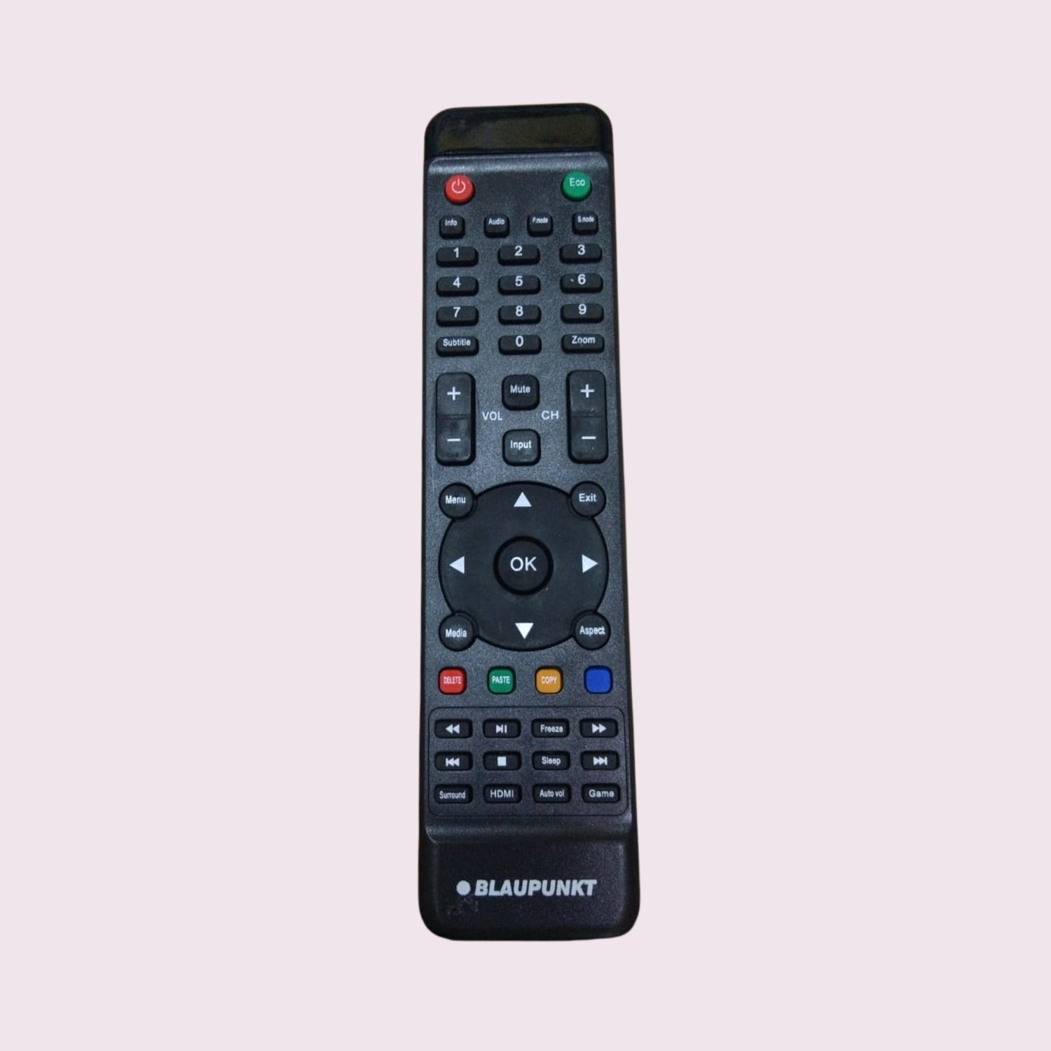 Blaupunkt LED LCD TV Remote front view — compatible all Blaupunkt Smart TVs India Faritha 2026