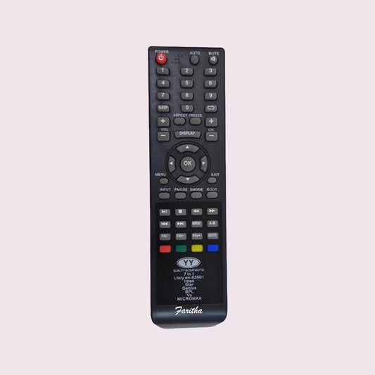 Micromax, Intex, VU, Star, BPL, Genius, Llory en-B83801 7 in 1 LCD TV Remote - Faritha