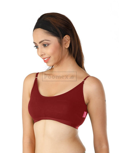 Poomex Ladies Teen Bra (Pack of 3) Apple Red, Coral, Plum Colours - Faritha