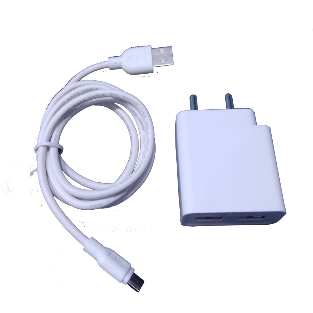 Dual USB Super Fast Charger with USB Cable for All Smart Phones (White) - Faritha