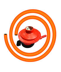 Indane Home Gas Cylinder On/Off Regulator with Surakhsha LPG Rubber Hose Pipe (Steel Wire) - Faritha