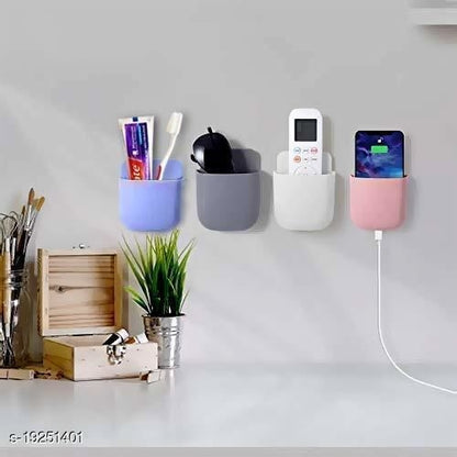 VNS Wall Mounted Storage Case for Mobile Holder/ Remote Holder /Multi-Purpose Stand/Charging Plug Stand/Drilling Free Stand/ Statinory Rack/ Toothbrush Stand /Remote&Pen Holder for Home & Office(4PCS) - Faritha