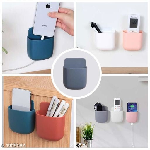 VNS Wall Mounted Storage Case for Mobile Holder/ Remote Holder /Multi-Purpose Stand/Charging Plug Stand/Drilling Free Stand/ Statinory Rack/ Toothbrush Stand /Remote&Pen Holder for Home & Office(4PCS) - Faritha