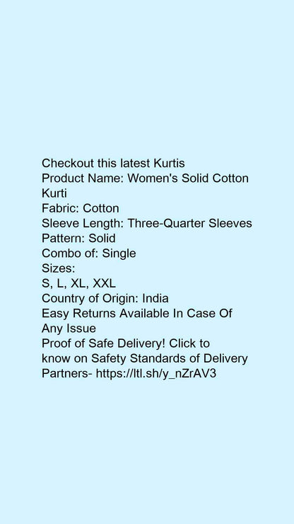 Women's Solid Cotton Kurtis