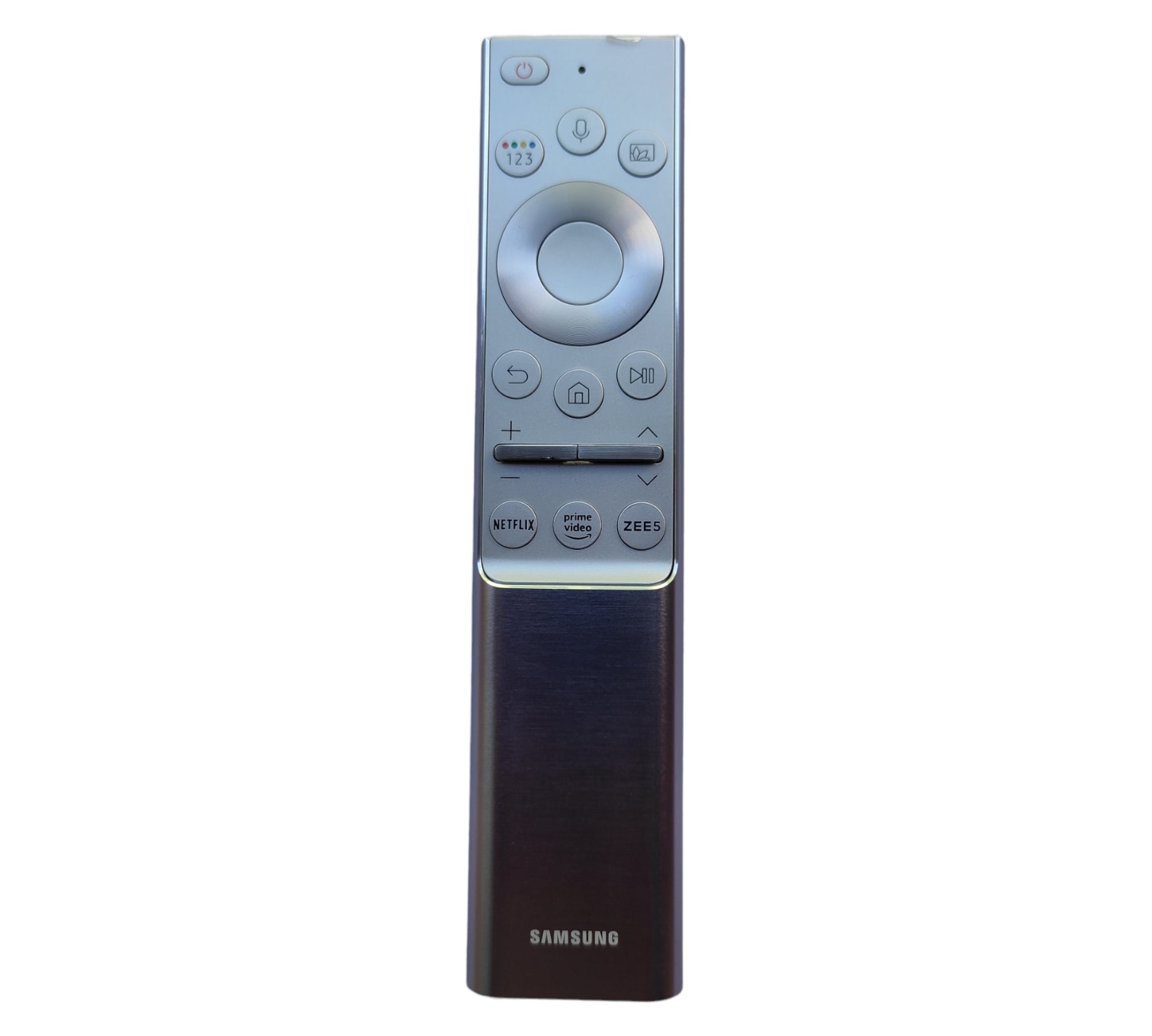 Samsung Smart TV voice remote metal body — Netflix Prime ZEE5 rechargeable India Faritha